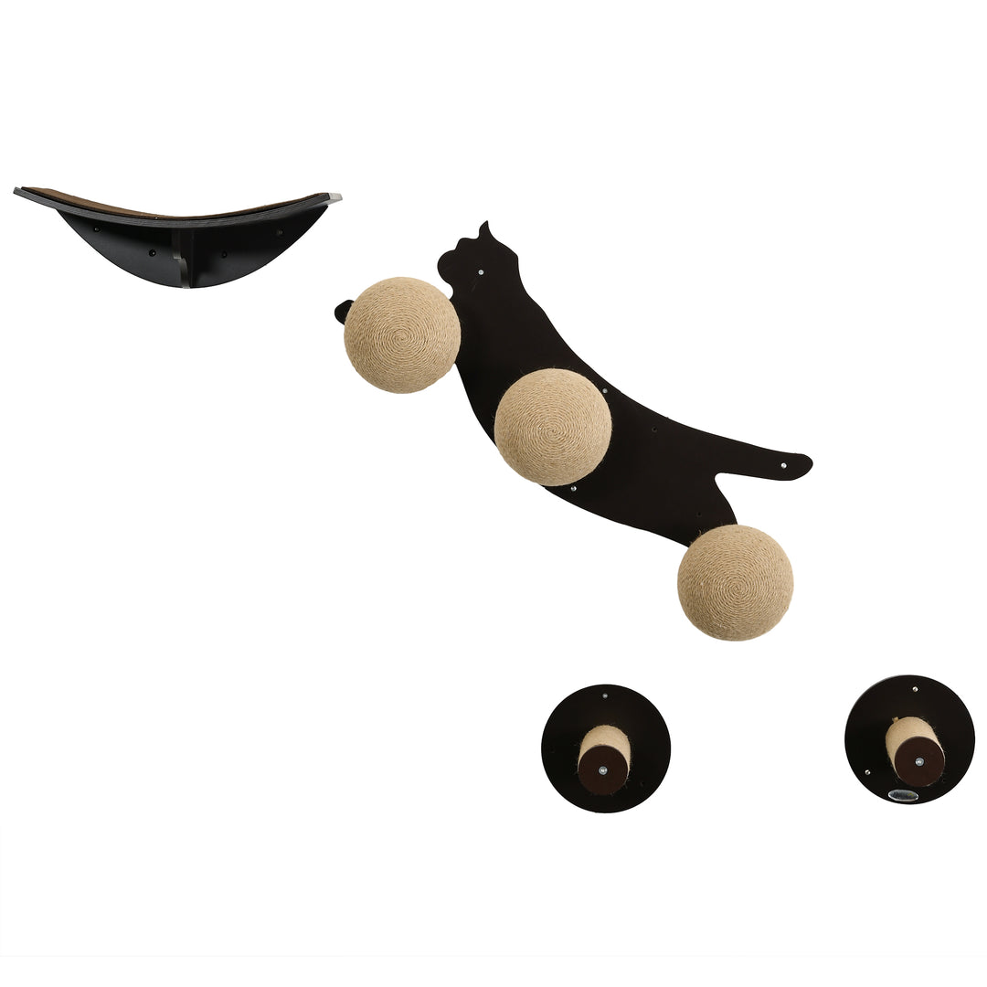 Wall Mounted Cat Shelves with Three Scratching Balls-Tawny Brown