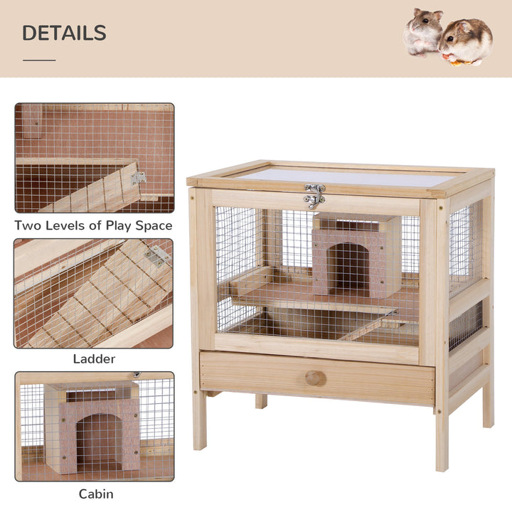Hamster Cage Rodent Mouse Pet Small Animal Kit Large Wooden hut Box Double Layers Easy Clean 46 x 34 x 48 cm