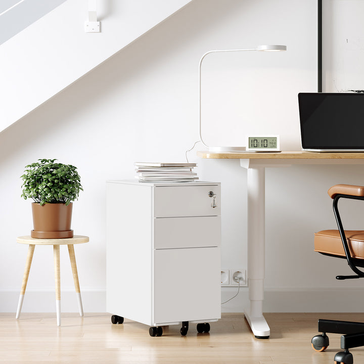 White Lockable File Cabinet on Wheels