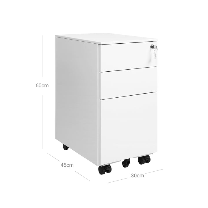 White Lockable File Cabinet on Wheels