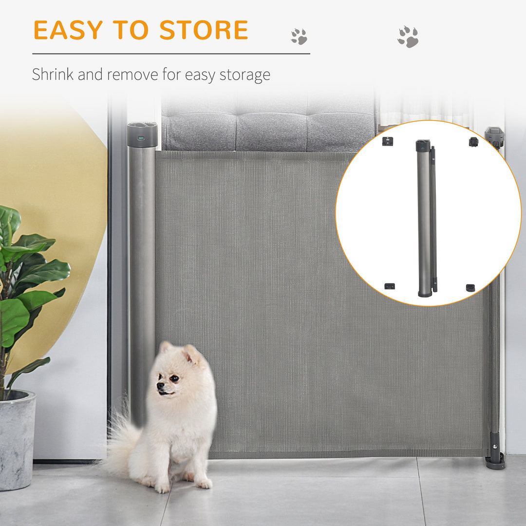 PawHut Retractable Safety Gate for Dog, Detachable Pet Barrier, Extend to 140 cm for Doorways, Hallways, Stairs, Grey
