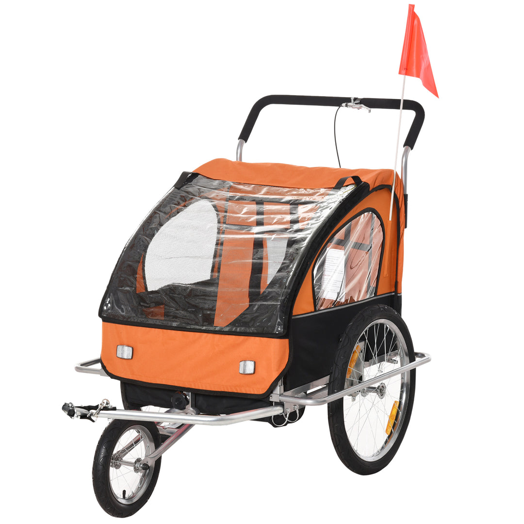 Collapsible Bike Trailer 2-Seater for Baby Bicycle with Pivot Wheel Suitable For 18 Month + Child Orange