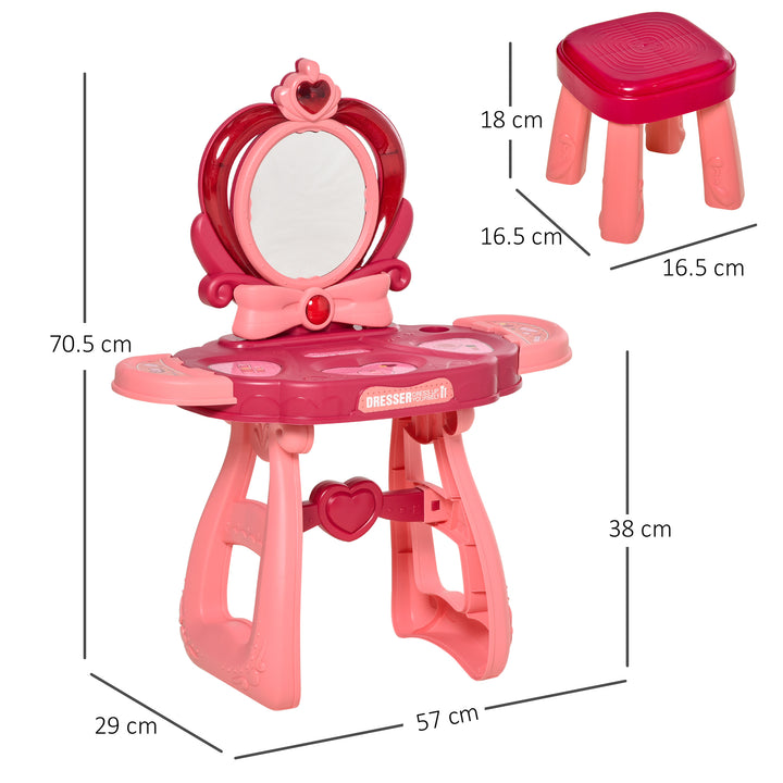 36 Pcs Children Vanity Musical Dressing Table Kids Magic Glamour Princess Mirror Make Up Desk With Stool Beauty Kit Lights Toy for 3 Years Old