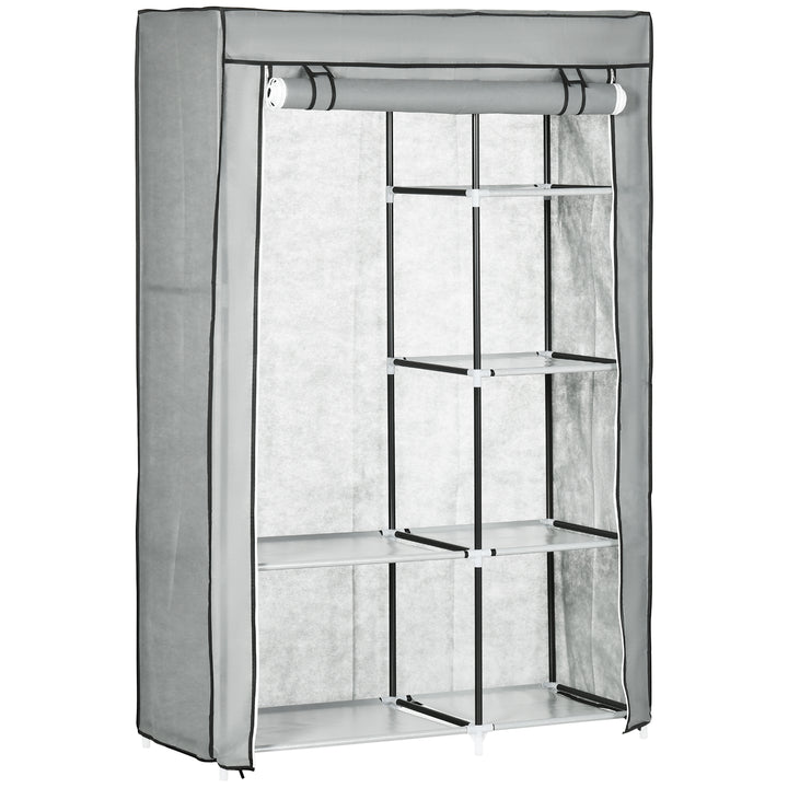 Fabric Wardrobe, Portable Wardrobe with 6 Shelves, 1 Hanging Rail, Foldable Closets, 103 x 43 x 162.5 cm, Light Grey