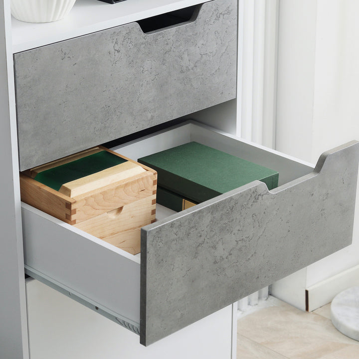 Narrow Sideboard Storage Cabinet, Free Standing Accent Cupboard with 3 Drawers, 2 Open Shelves for Bedroom, Living Room, Hallway, Light Grey