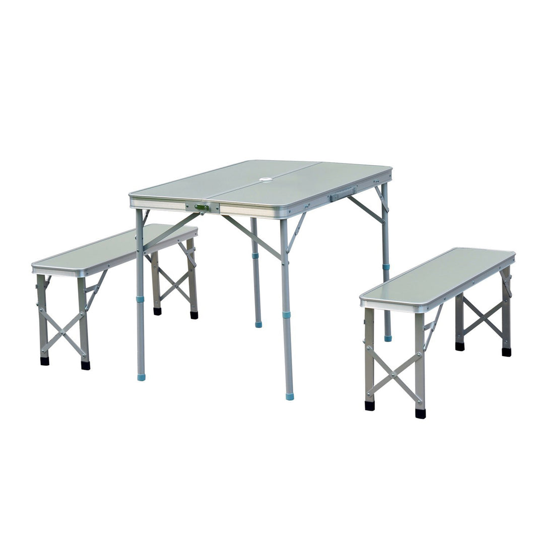 3pc Folding Picnic Table Bench Set Foldable Portable Outdoor Stools Garden BBQ Patio Party Camping Aluminum