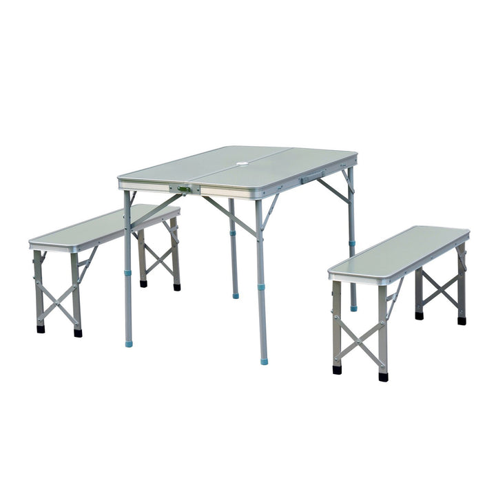 3pc Folding Picnic Table Bench Set Foldable Portable Outdoor Stools Garden BBQ Patio Party Camping Aluminum