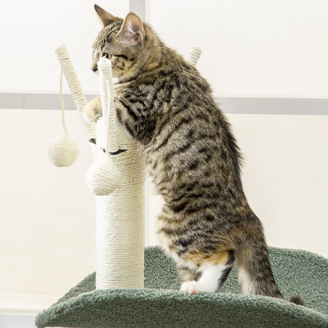 Cat Tree, Climbing Kitten Cat Tower Activity Center for Indoor Cats with Sisal Scratching Post, Hammock, Kitten Bed, Hanging Ball Toy, Green