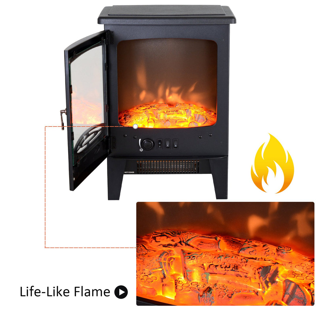 Electric Heater Freestanding Fireplace Artificial Flame Effect w/ Safety Thermostat 950w/1850W Tempered Glass Casing