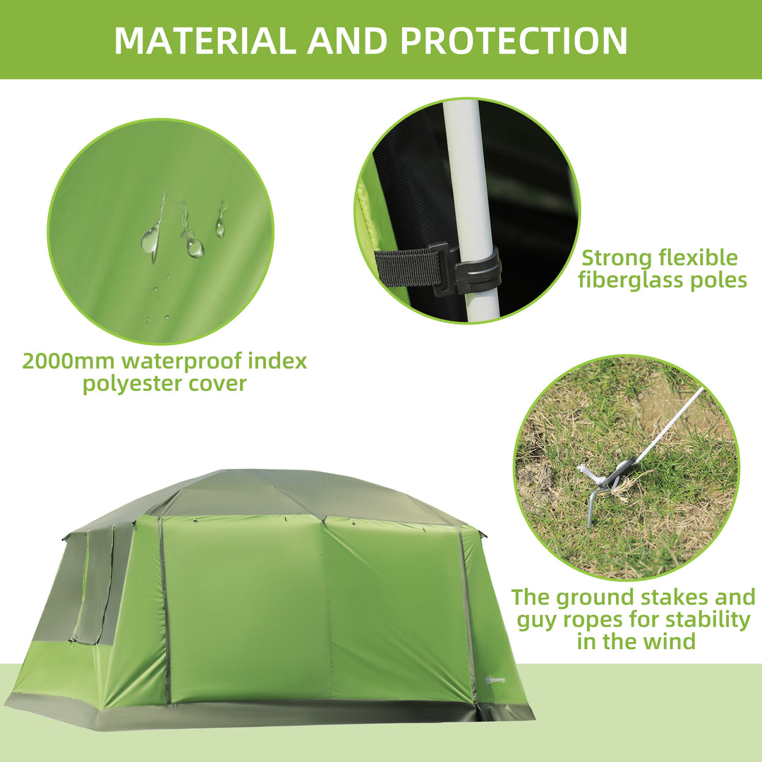 Two Room Dome Tent w/ Porch for 4-8 Man, Camping Backpacking Shelter w/ Mesh Windows, Zipped Doors, Lamp Hook & Portable Carry Bag