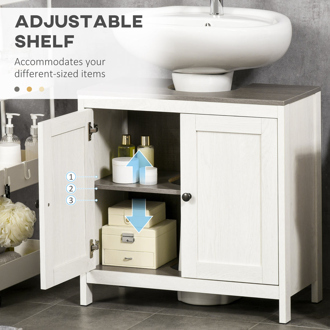 kleankin Modern Bathroom Sink Cabinet, Floor Standing Under Sink Cabinet Freestanding Storage Cupboard w/ Adjustable Shelf Double Doors Antique White