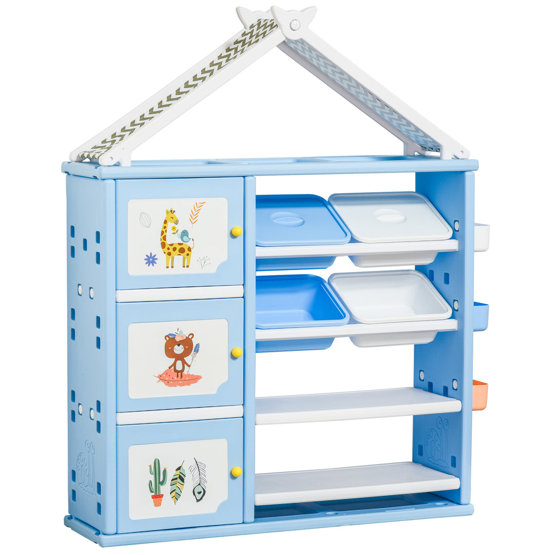 Kids Storage Unit Toy Box Organiser Book Shelf with shelves, storage cabinets, storage boxes, and storage baskets, Blue