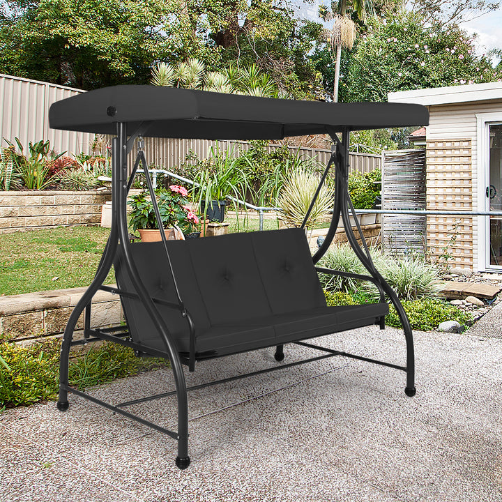 Garden Swing Chair with Adjustable Canopy and Cushions-Black
