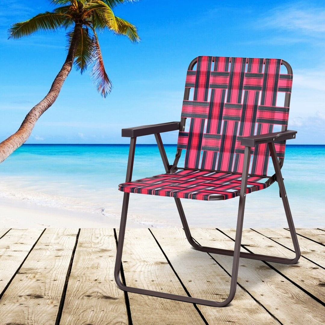 6 Pieces Folding Beach Chair with Armrest in U Shaped Steel Frame-Red