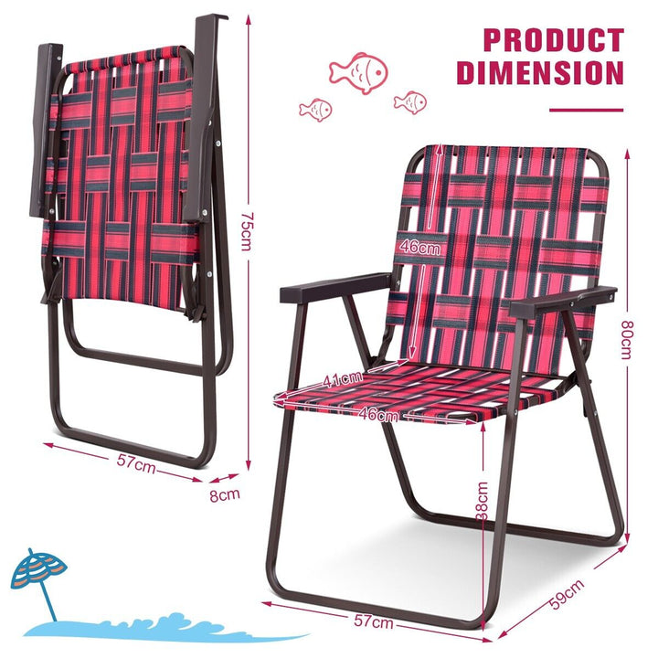 6 Pieces Folding Beach Chair with Armrest in U Shaped Steel Frame-Red