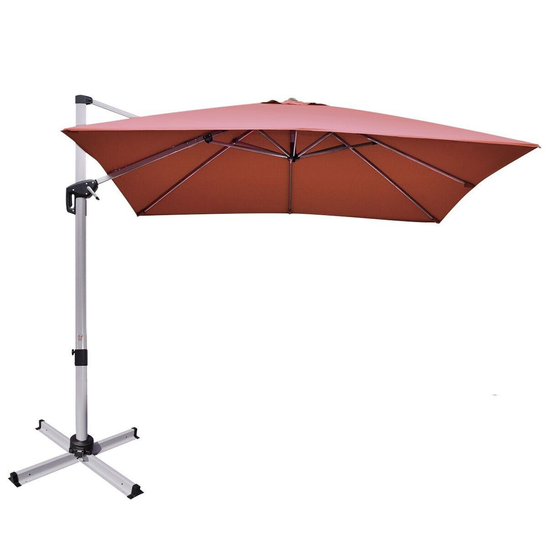 Garden Parasol with Tilted Design and 360° Rotation-Burgundy