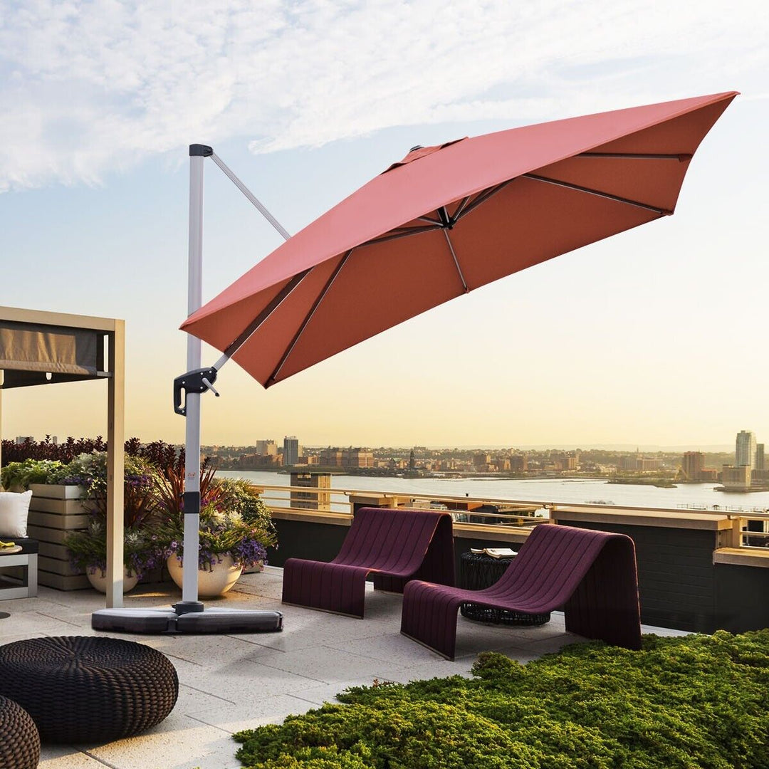 Garden Parasol with Tilted Design and 360° Rotation-Burgundy