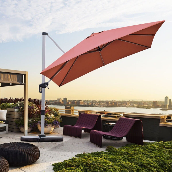 Garden Parasol with Tilted Design and 360° Rotation-Burgundy