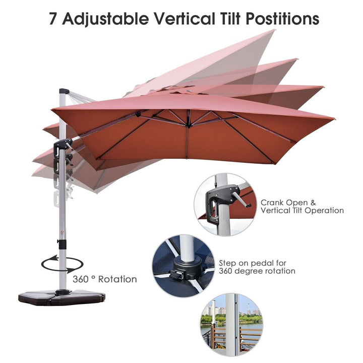 Garden Parasol with Tilted Design and 360° Rotation-Burgundy