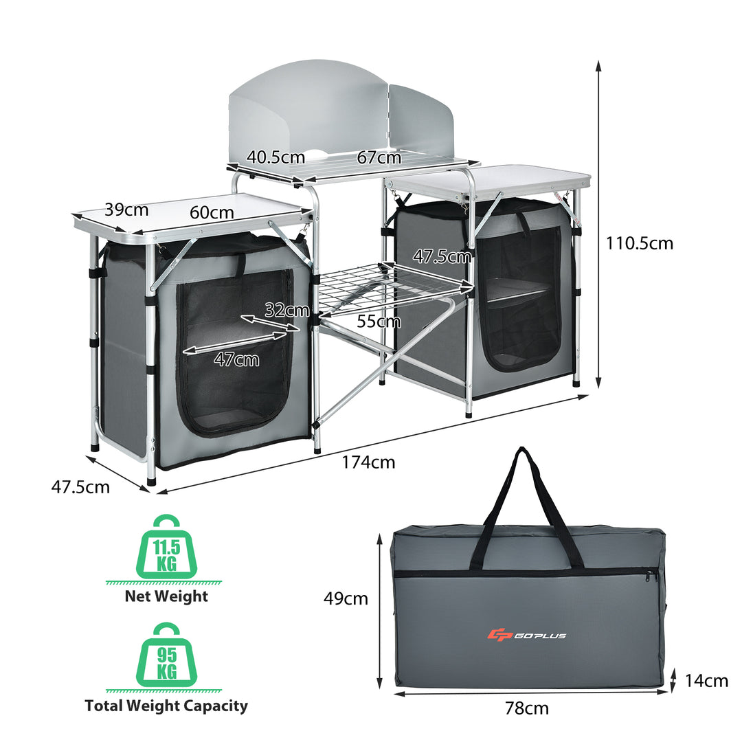 2 in 1 Folding Aluminium Table with Windshield-Grey