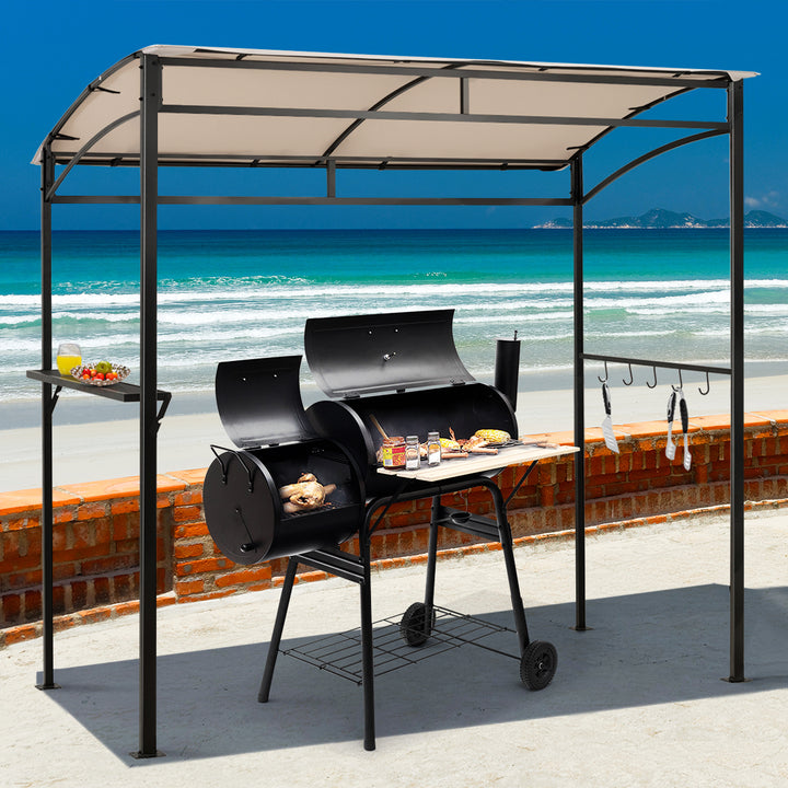 7 Feet Grill Gazebo with Serving Shelf and Storage Hooks-Beige