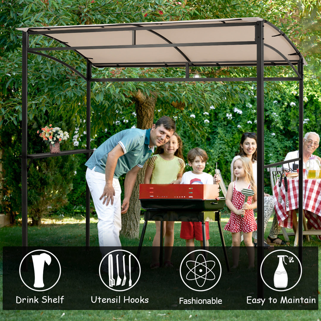 7 Feet Grill Gazebo with Serving Shelf and Storage Hooks-Beige