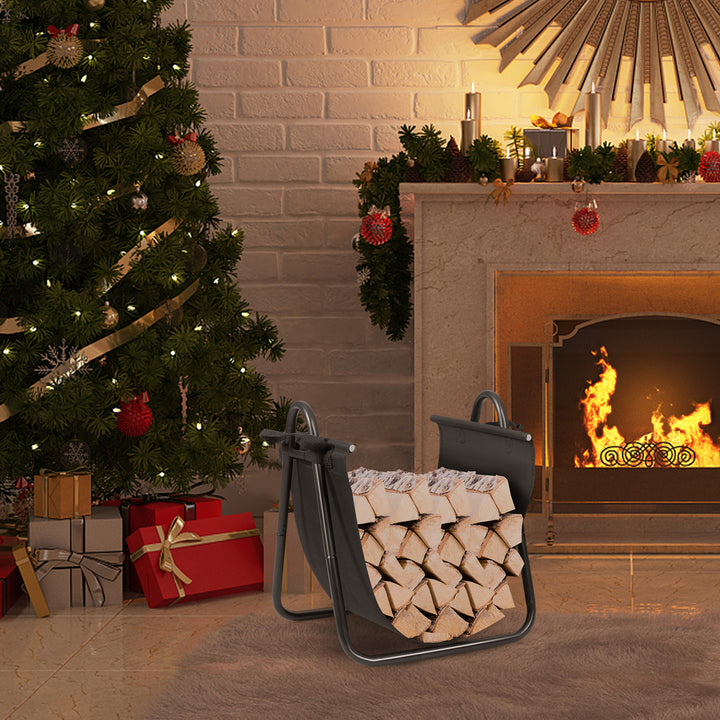 Fireplace Log Holder with Canvas Tote Carrier