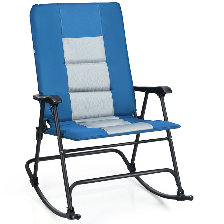Foldable Padded Rocking Chair with High Back and Armrest-Blue