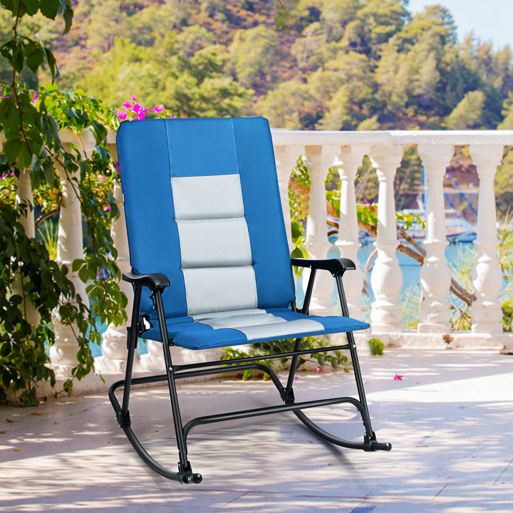 Foldable Padded Rocking Chair with High Back and Armrest-Blue