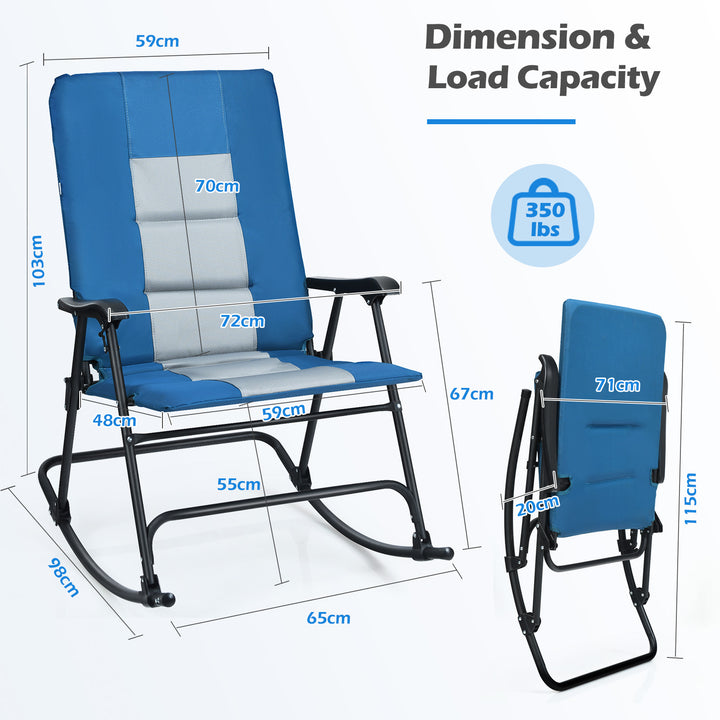 Foldable Padded Rocking Chair with High Back and Armrest-Blue