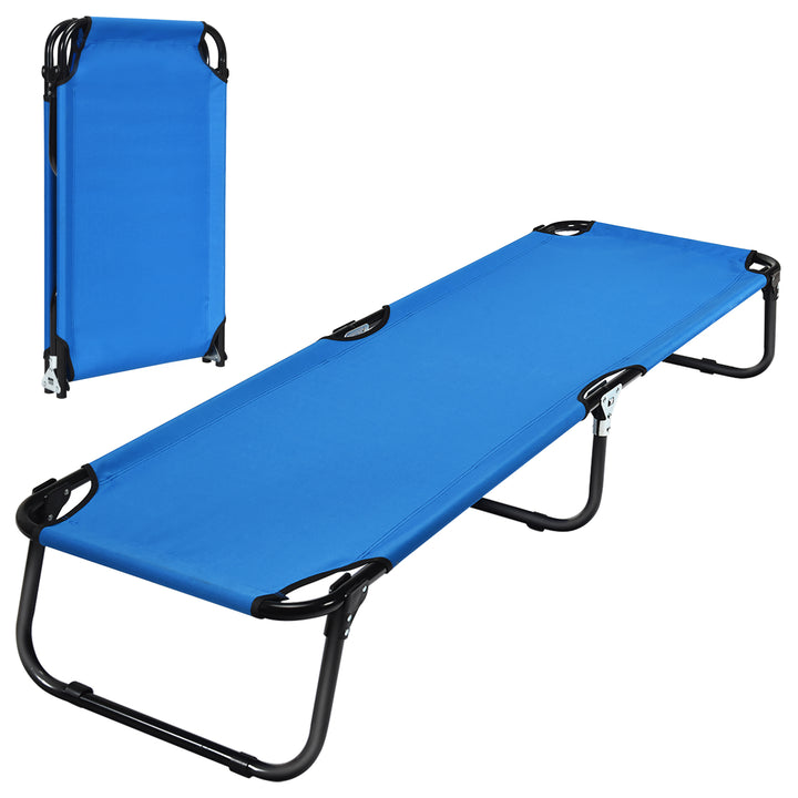 Folding Camping Bed with Non-slip Feet for Travel Patio Beach-Blue