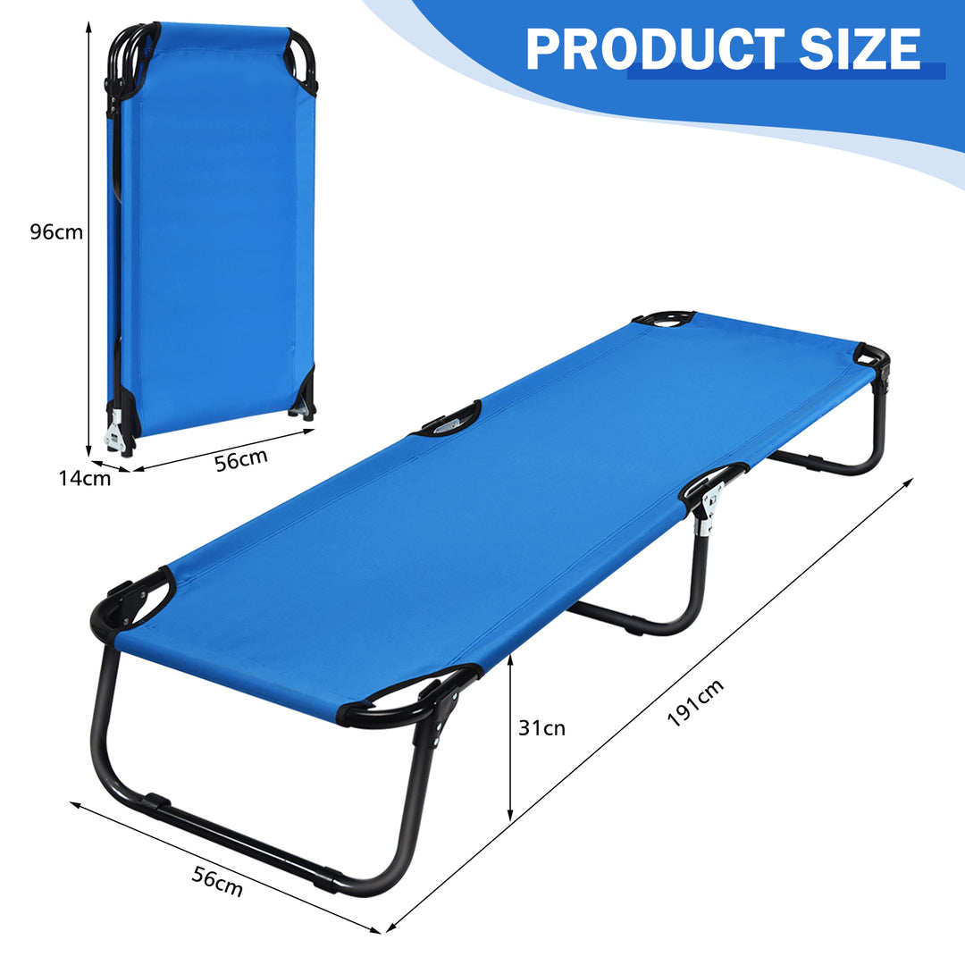 Folding Camping Bed with Non-slip Feet for Travel Patio Beach-Blue