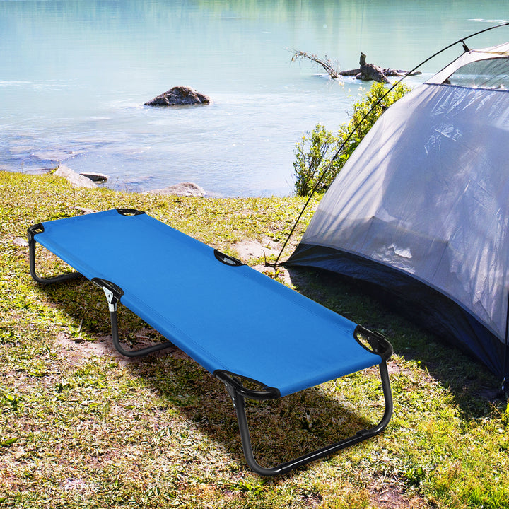 Folding Camping Bed with Non-slip Feet for Travel Patio Beach-Blue