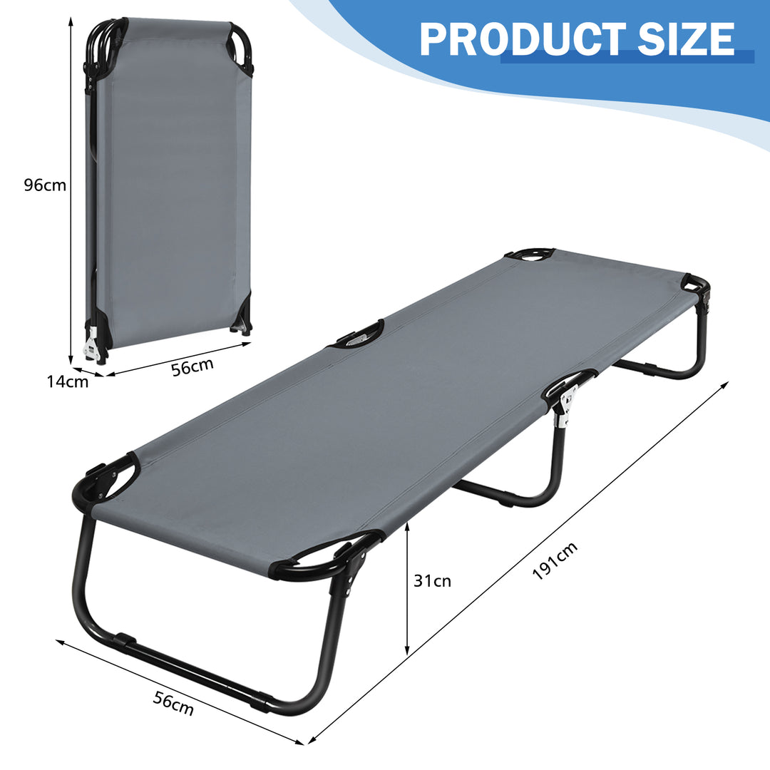 Folding Camping Bed with Non-slip Feet for Travel Patio Beach-Grey