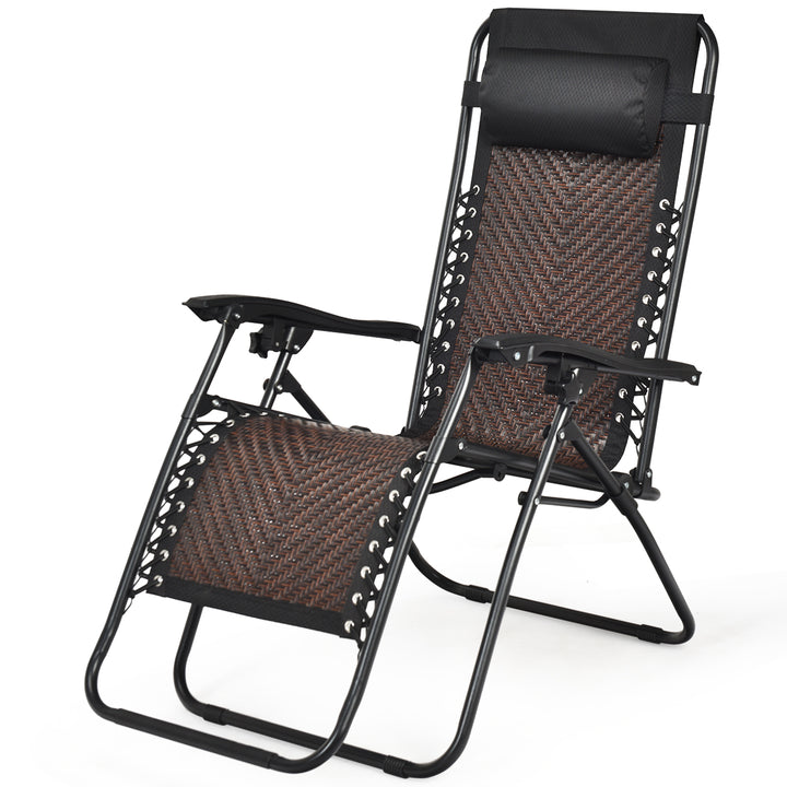 Folding Sun Lounger Reclining Chair w/ Removable Headrest-Coffee