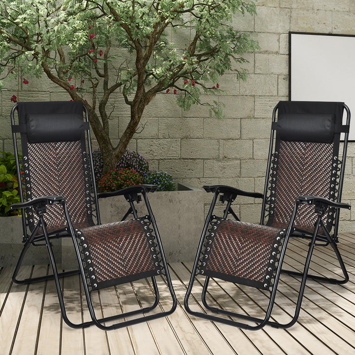 Folding Sun Lounger Reclining Chair w/ Removable Headrest-Coffee