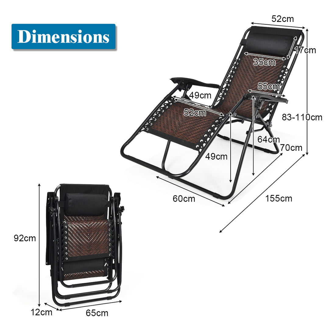Folding Sun Lounger Reclining Chair w/ Removable Headrest-Coffee