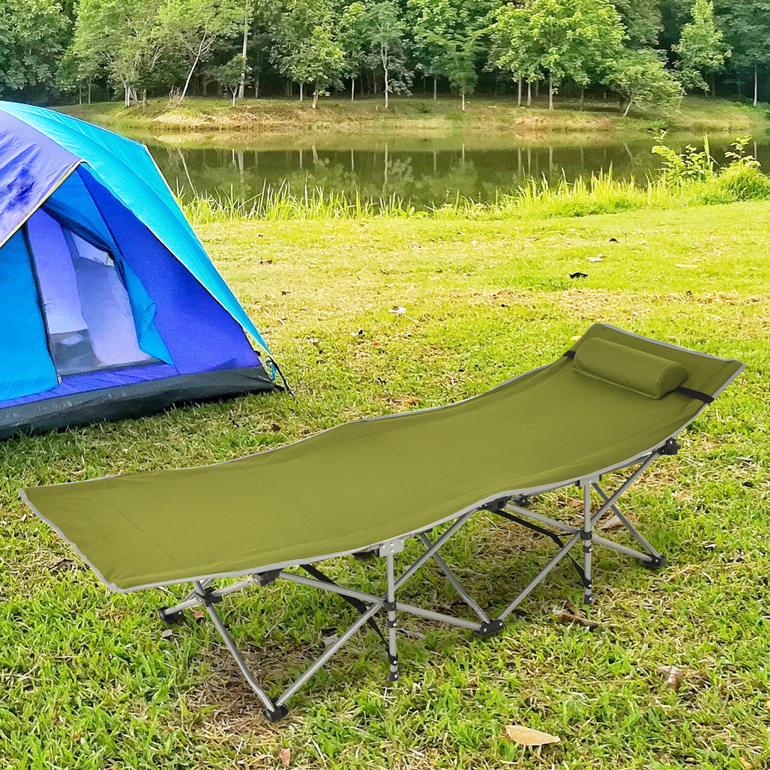 Folding Camping Cot with Detachable Headrest and Side Pocket-Green