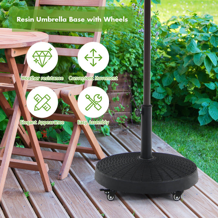 24KG Resin Umbrella Base with Lockable Wheels and Adjustable Hole