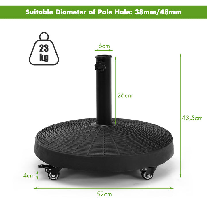 24KG Resin Umbrella Base with Lockable Wheels and Adjustable Hole