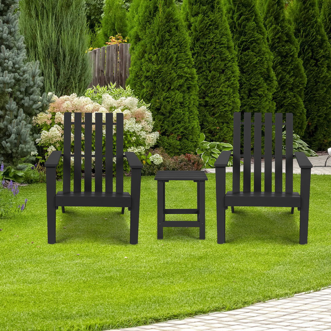 Square Wood Patio End Table with Slatted Design for Balcony Lawn-Black