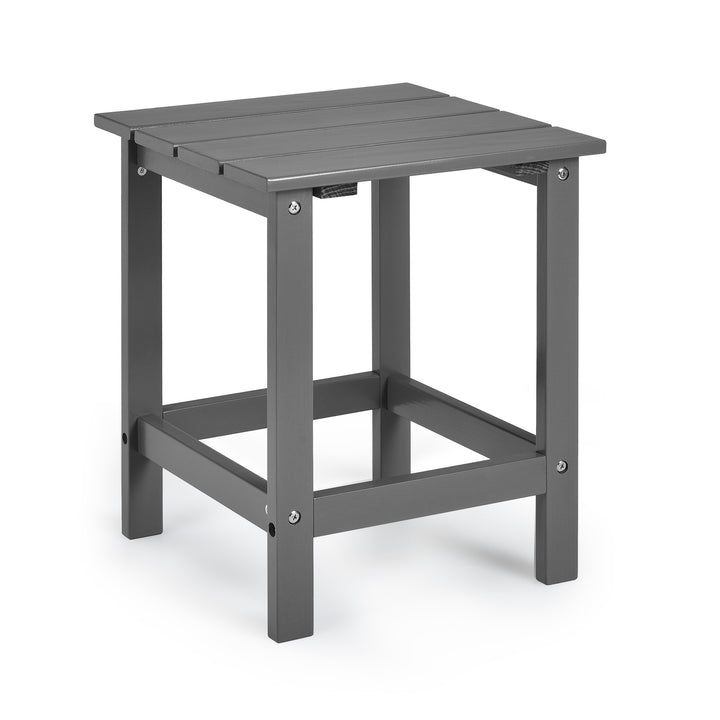 Square Wood Patio End Table with Slatted Design for Balcony Lawn-Grey