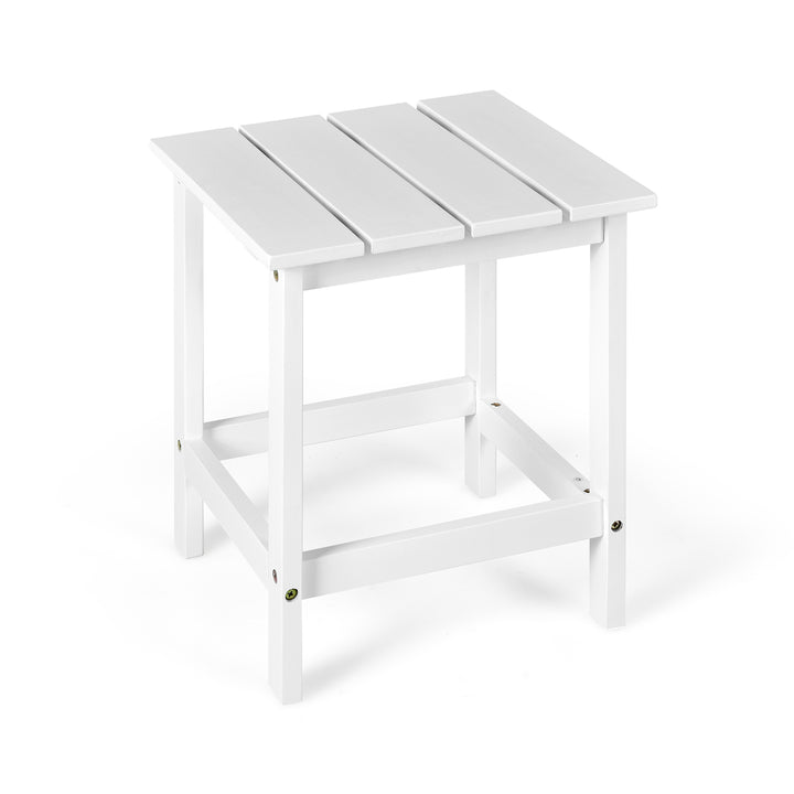 Square Wood End Table with Slatted Design-White