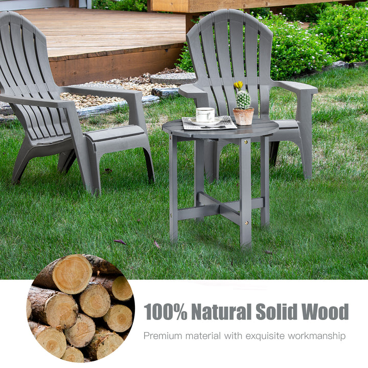 Round Wood Patio End Table with Slatted Design for Balcony Lawn-Grey