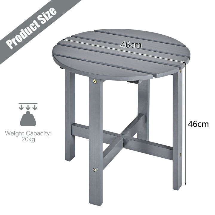 Round Wood Patio End Table with Slatted Design for Balcony Lawn-Grey