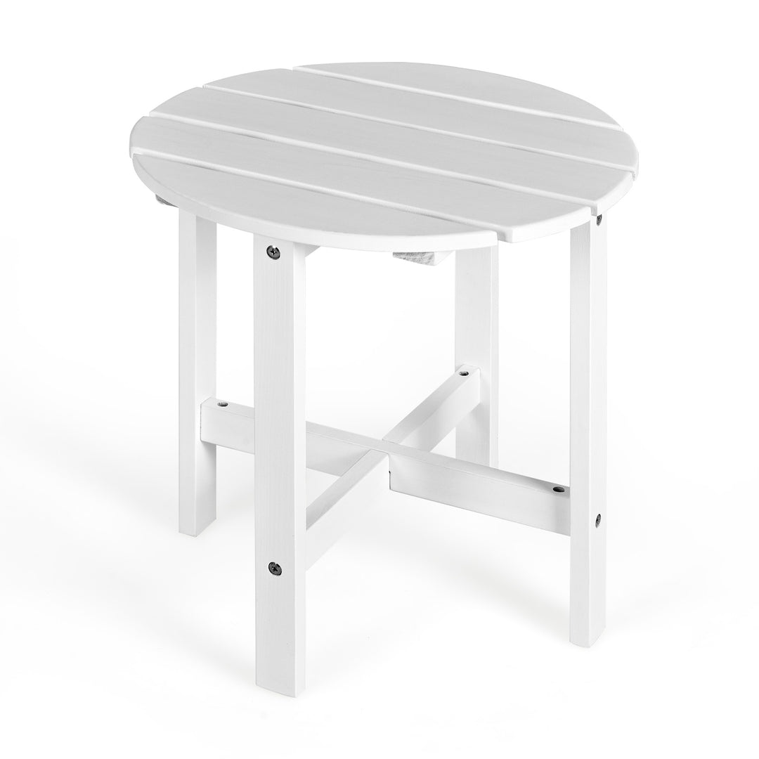 Round Wood End Table with Slatted Design-White