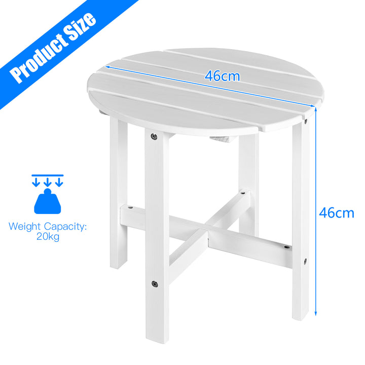 Round Wood End Table with Slatted Design-White