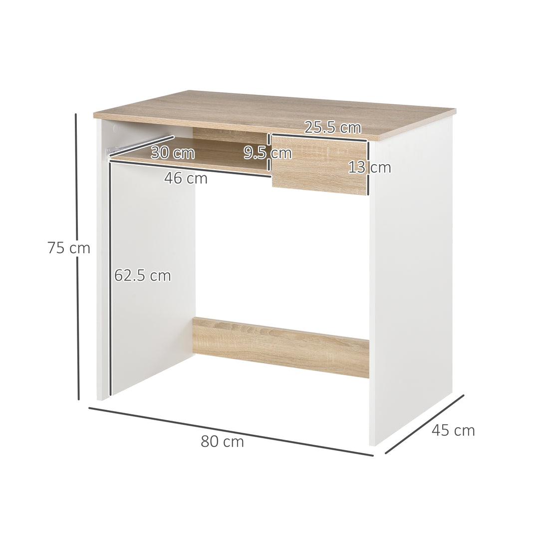 Compact Small Computer PC Table with Keyboard Tray Drawer Study Office Working Gaming Writing Desk, Oak Colour