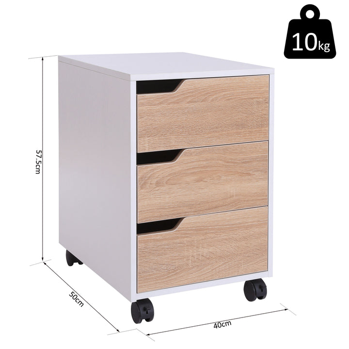 HOMCOM MDF Mobile File Cabinet pedestal with 3 Drawers Lockable Casters Oak and White