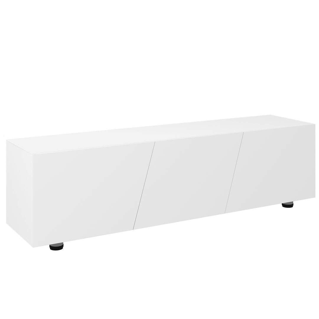HOMCOM TV Cabinet Stand for TVs up to 70", High Gloss Doors TV Unit with 3 Cupboards, Storage Shelves and 2 Cable Holes for Living Room, White